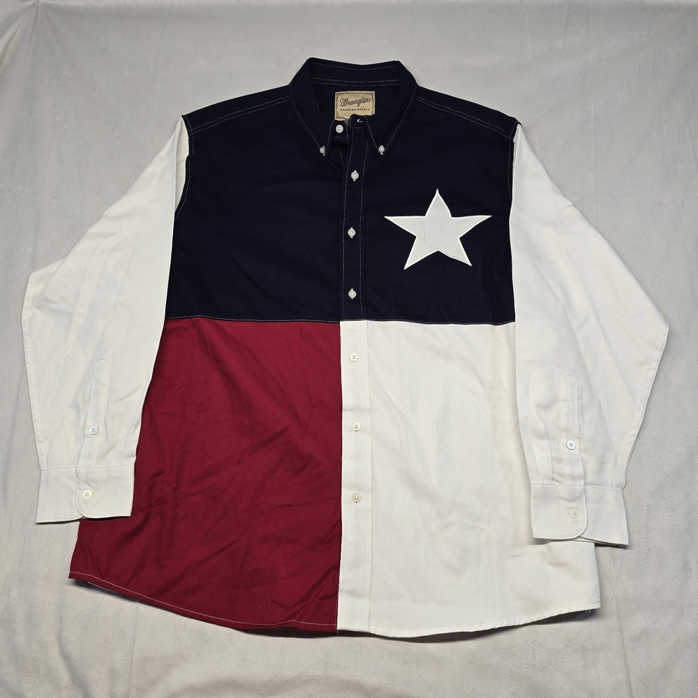 Wrangler Western Long Sleeve Texas Flag‎ Shirt Men Size 2XL